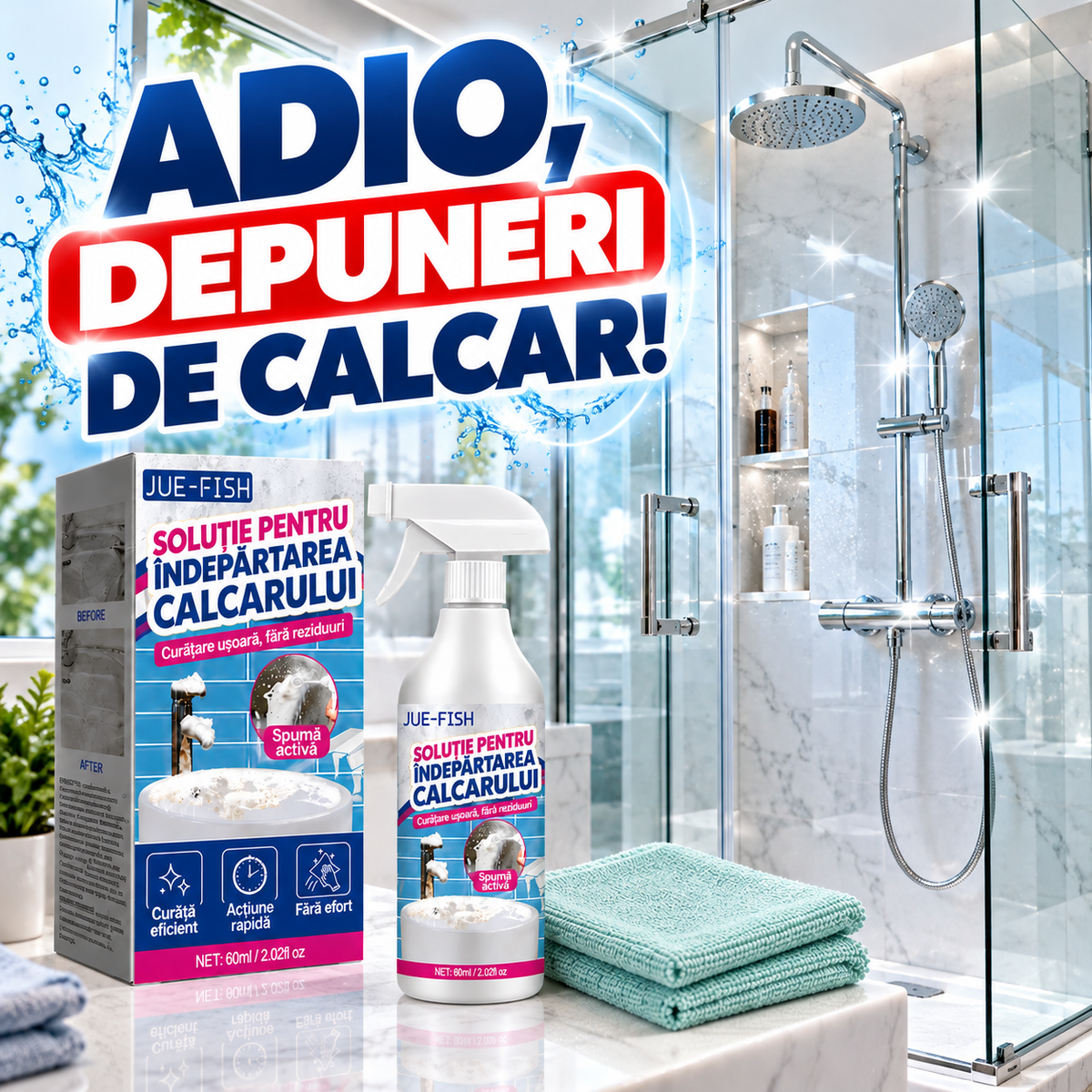 Spray Spumant Anticalcar pentru Curățarea Băii