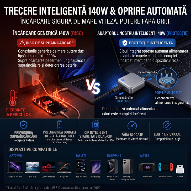 Adaptor Rapid cu Chip Inteligent și Oprire Automată