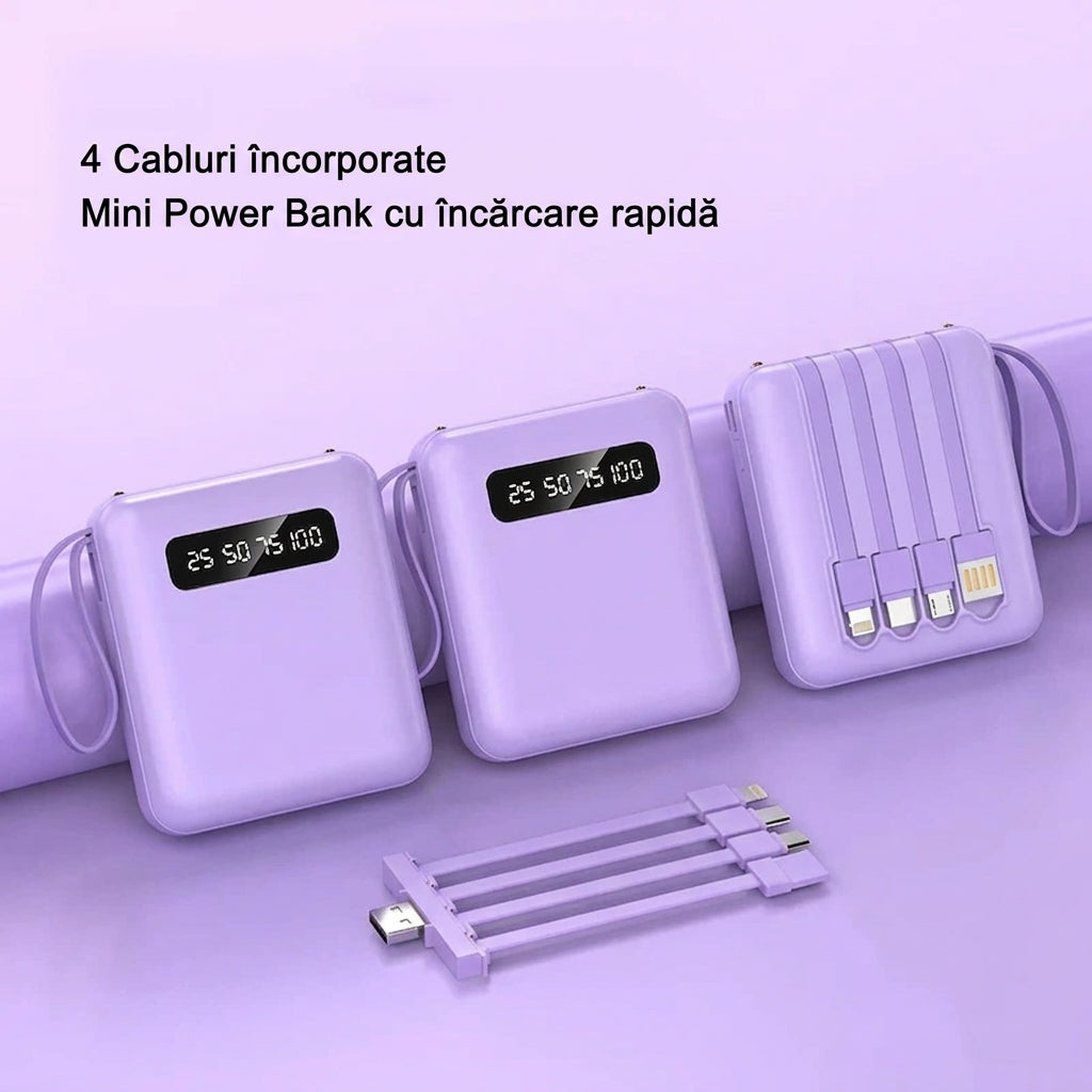Baterie Externă 20.000 mAh cu Cabluri Integrate – Energie și Eleganță la Purtător