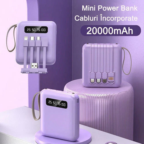 Baterie Externă 20.000 mAh cu Cabluri Integrate – Energie și Eleganță la Purtător